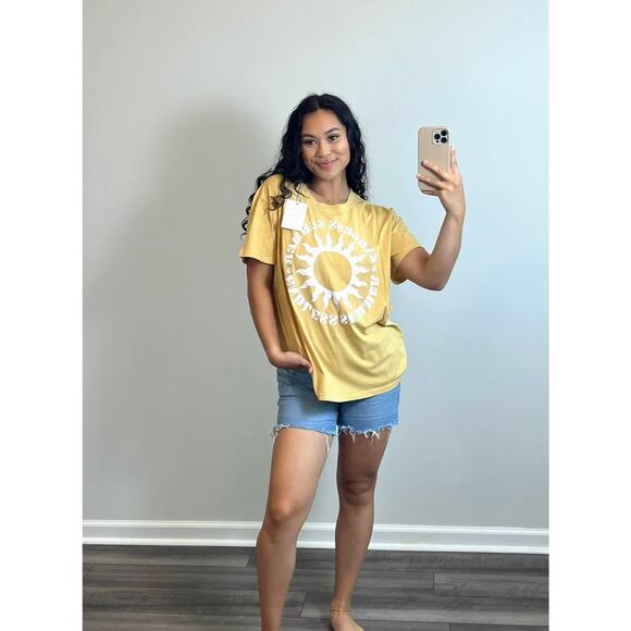 Show Me Your MuMu Tops - Show Me Your Mumu Endless Summer Travis Tee in Yellow Medium Graphic Print Crew
